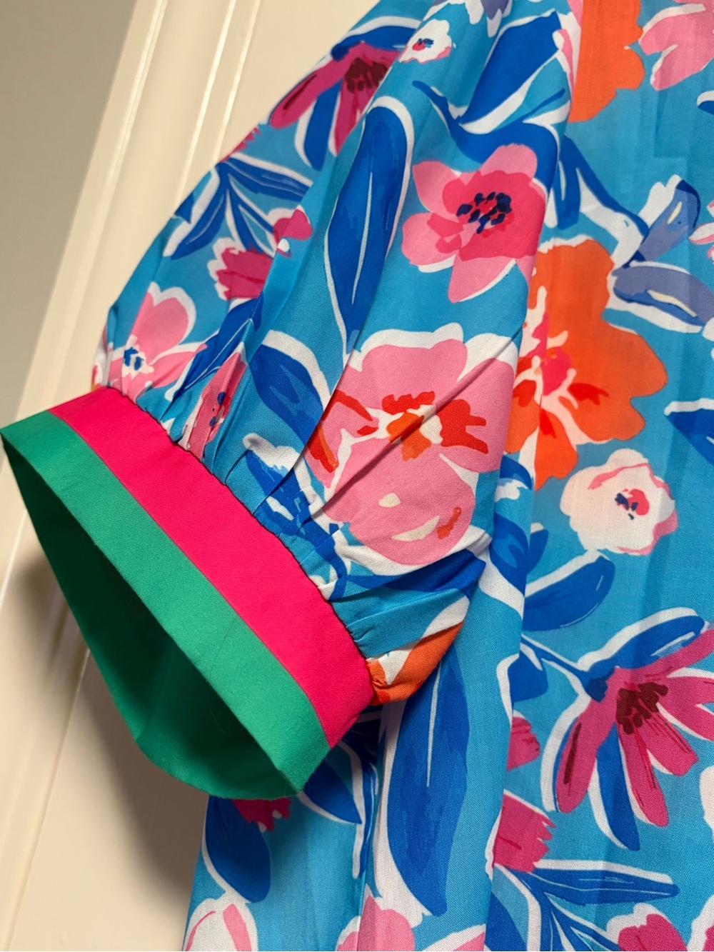 Almost Pink Floral Top with Pink & Orange Blooms - Picture 4 of 7